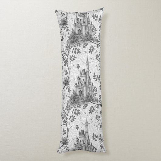 Grayscale Sprookjeskasteel met wijngrens Lichaamskussen (Achterkant (Verticaal))