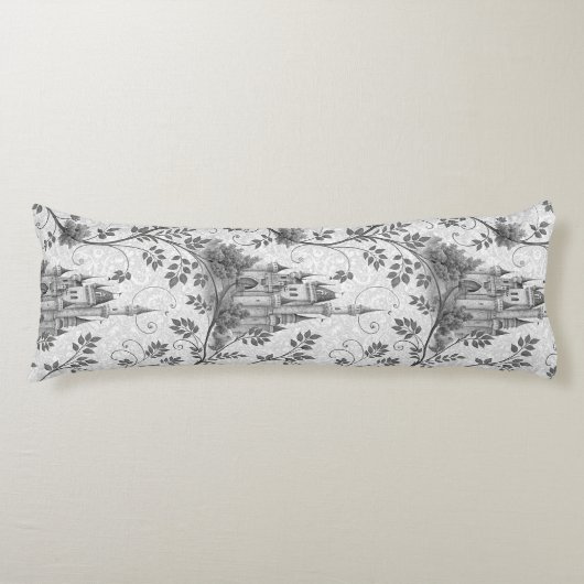 Grayscale Sprookjeskasteel met  wijngrens Lichaamskussen (Voorkant)