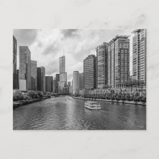 Grayscale van de Chicago River en de Trump Tower Briefkaart (Voorkant)