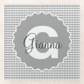 Grayscale van het kaakbord met Monogram naam Glazen Onderzetter (Voorkant)