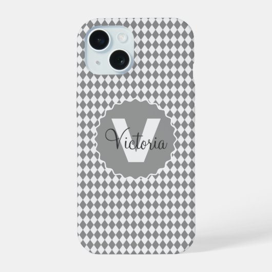 Grayscale van het kaakbord met Monogram naam iPhone 15 Case (Achterkant)