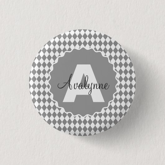 Grayscale van het kaakbord met Monogram naam Ronde Button 3,2 Cm (Voorkant)