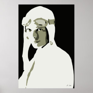 Grayscale vectorart Amelia Earhart 24 x 36 inch Poster