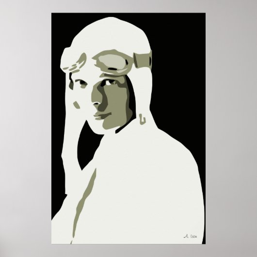 Grayscale vectorart Amelia Earhart 24 x 36 inch Poster (Voorkant)