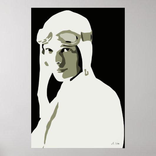 Grayscale vectorkunst Amelia Earhart Poster (Voorkant)