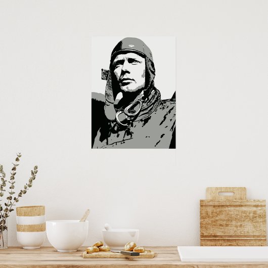 Grayscale-vectorkunst: Charles Lindbergh (18 x 24  Poster (Keuken)