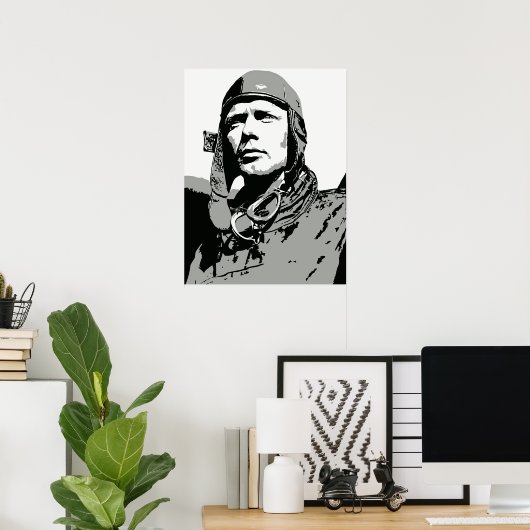 Grayscale-vectorkunst: Charles Lindbergh (18 x 24  Poster (Thuiskantoor)