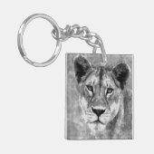Grayscale Vrouw Lion Digital Art Sleutelhanger (Voorkant Links)