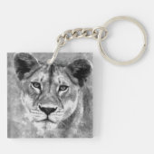 Grayscale Vrouw Lion Digital Art Sleutelhanger (Achterkant)