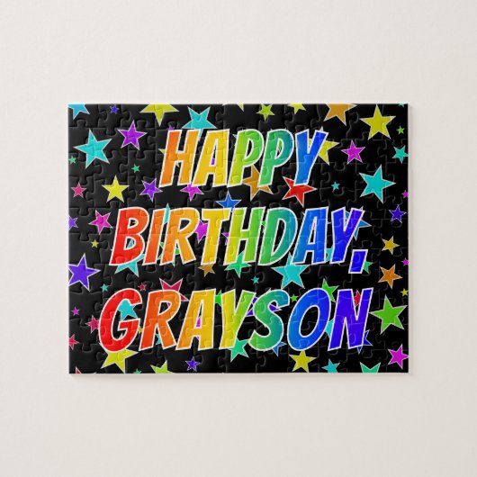 "GRAYSON" voornaam, geun "HAPPY BIRTHDAY" Legpuzzel (Horizontaal)