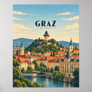 Graz Oostenrijk Vintage Reis Kunst Poster