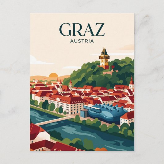 Graz Silhouette Oostenrijk Briefkaart (Voorkant)