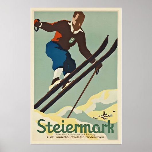 Graz Steiermark Oostenrijk Vintage Ski Poster (Voorkant)