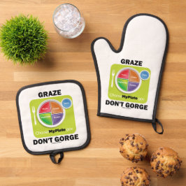 Graze Don't Gorge (MyPlate Food Group Attitude) Ovenwant & Pannenlap Set