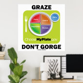 Graze Don't Gorge (MyPlate.gov Voedingsgroepen) Poster (Thuiskantoor)