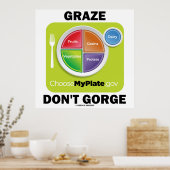 Graze Don't Gorge (MyPlate.gov Voedingsgroepen) Poster (Keuken)
