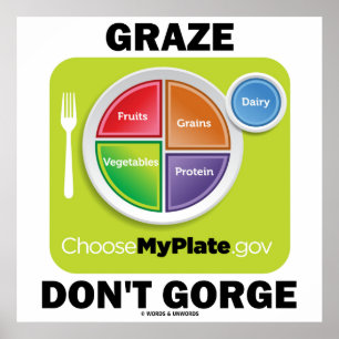 Graze Don't Gorge (MyPlate.gov Voedingsgroepen) Poster