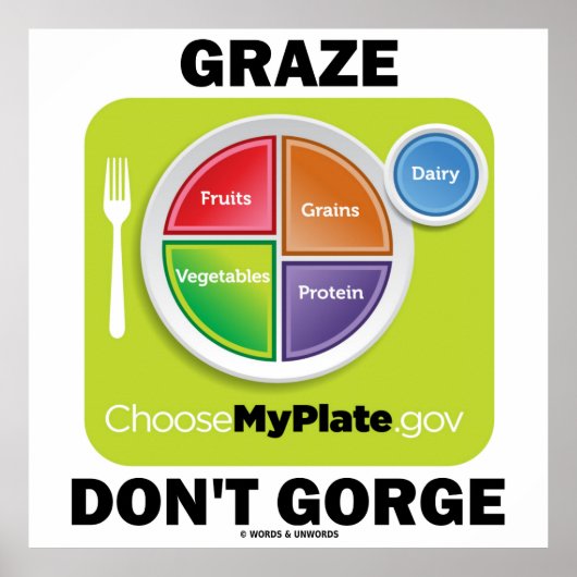 Graze Don't Gorge (MyPlate.gov Voedingsgroepen) Poster (Voorkant)