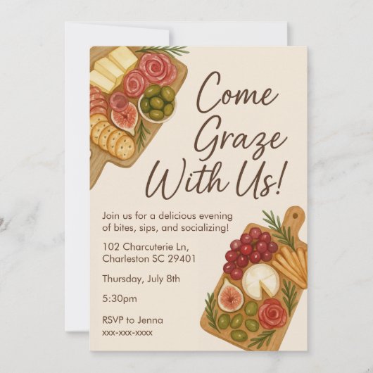 Graze With Us Charcuterie Bord Partij Uitnodiging (Voorkant)