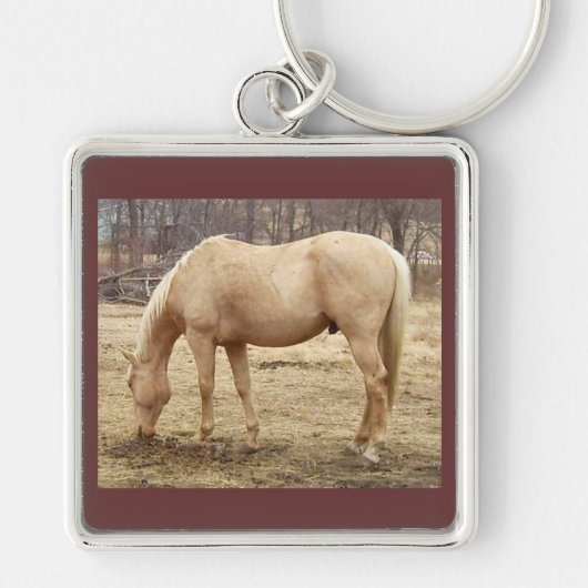 grazend palomino paard sleutelhanger (Voorkant)