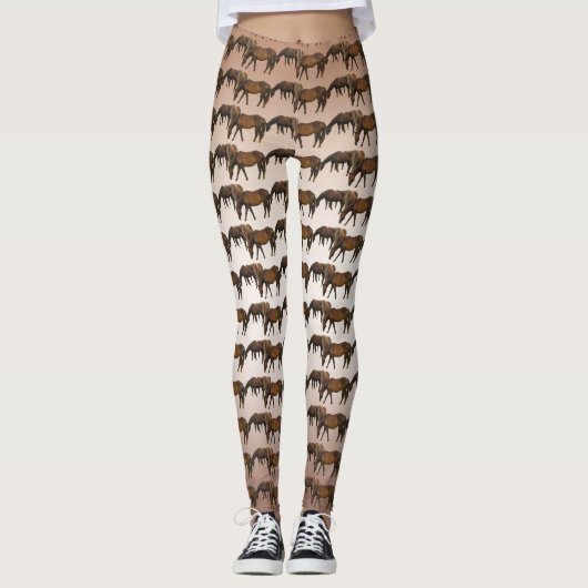Grazende bruine paarden Dierlijke Leggings (Voorkant)