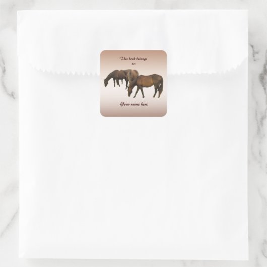 Grazende Paarden Bookplate Vierkante Sticker (Tas)