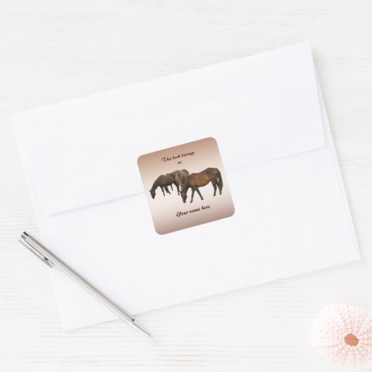Grazende Paarden Bookplate Vierkante Sticker (Envelop)