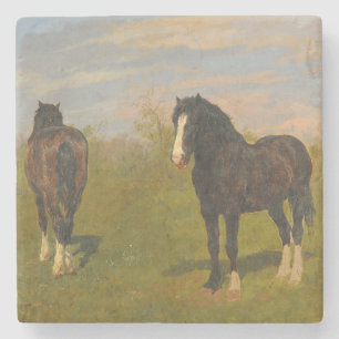 Grazende paarden (door Rosa Bonheur) Stenen Onderzetter