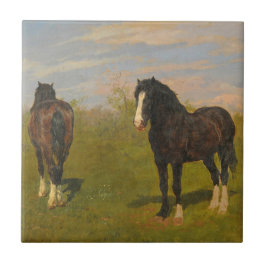 Grazende paarden (door Rosa Bonheur) Tegeltje
