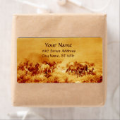 GRAZENDE PAARDEN, geel, bruine sepia Etiket (Insitu)