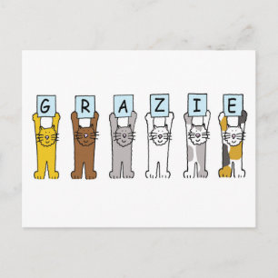 Grazie Bedankt in Italiaans Cartoon Katten Briefkaart