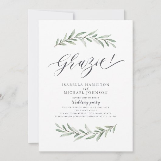 Grazie! Eenvoudig Rustic Greenery Wedding Kaart (Voorkant)