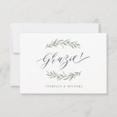 Grazie! Eenvoudige kalligrafie rustiek groen Bedankkaart (Voorkant)