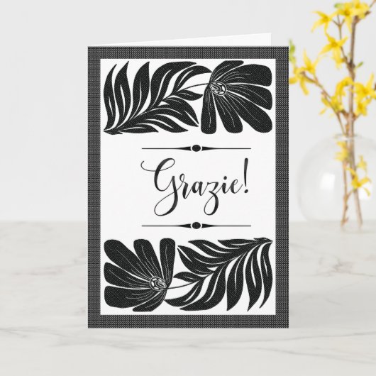 Grazie Floreale Elegante Tropicale Bianco e Nero Kaart (Gele Bloem)
