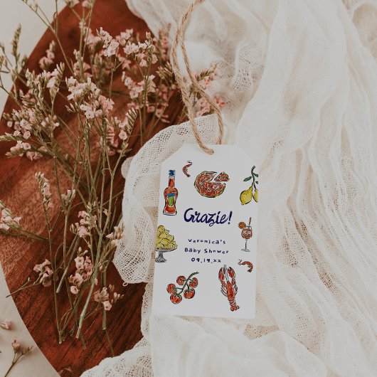 Grazie Italiaanse baby shower cadeautag Cadeaulabel