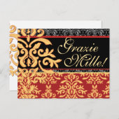 Grazie Mille Gilded Damask Italiaans Bedankt Kaart (Voorkant / Achterkant)