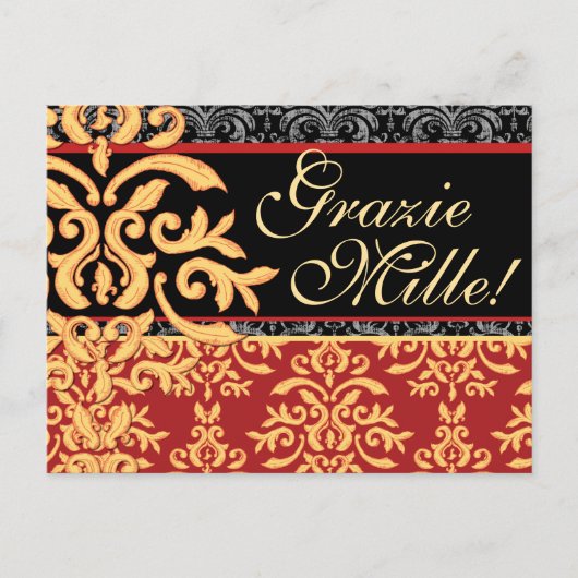 Grazie Mille Gilded Damask Italiaans Bedankt Kaart (Voorkant)