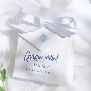 Grazie Mille! Italiaanse Zomer Blauwe Jongen Baby Bedankdoosjes