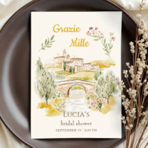 Grazie Mille Watercolor Toscaans Landschap Bedankkaart