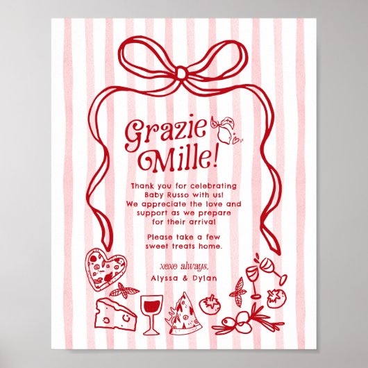 Grazie Mille Whimsical Italian Lemons Baby Shower Poster (Voorkant)