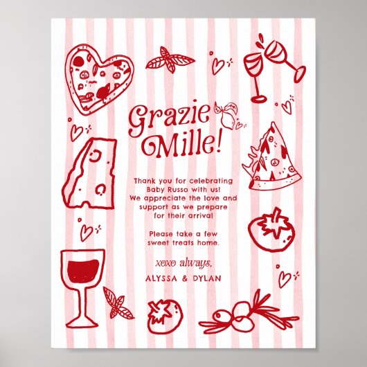 Grazie Mille Whimsical Italian Lemons Baby Shower Poster (Voorkant)