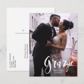 Grazie, Modern, Script • Foto, Namen & datum Aankondigingskaart (Voorkant / Achterkant)