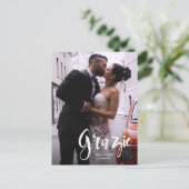 Grazie, Modern, Script • Foto, Namen & datum Aankondigingskaart (Staand voorkant)