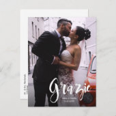 Grazie, Modern, Script ・ Foto, Namen en datum Aankondigingskaart (Voorkant / Achterkant)