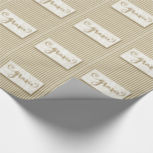 Grazie Typography with Soft Taupe Cream Stripes Cadeaupapier