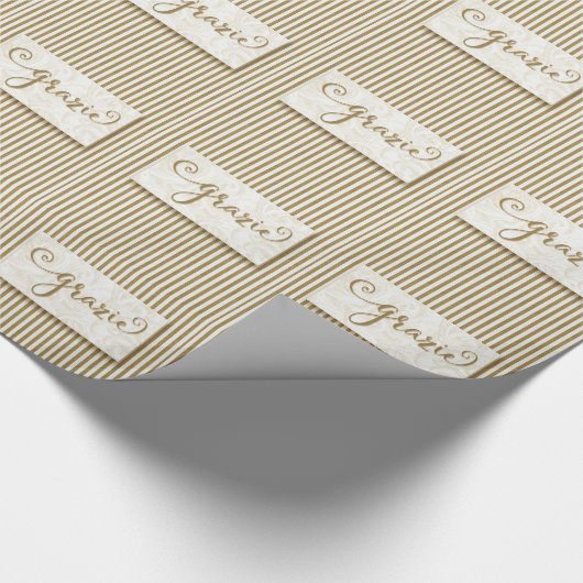 Grazie Typography with Soft Taupe Cream Stripes Cadeaupapier (Hoek)
