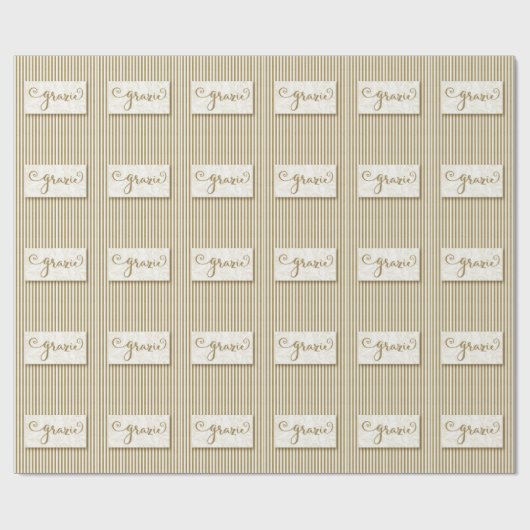 Grazie Typography with Soft Taupe Cream Stripes Cadeaupapier (Vlak)