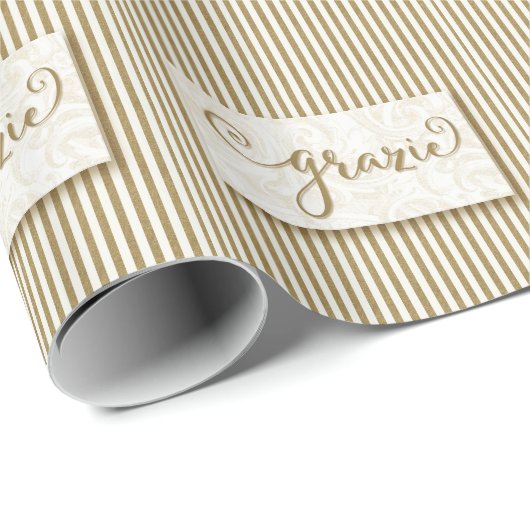 Grazie Typography with Soft Taupe Cream Stripes Cadeaupapier (Rol Hoek)