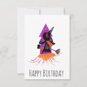 Grazige Heks  Vuurwerk Halloween Verjaardag Kaart