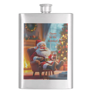 Grazige Kerstman die ontspant met rode wijn Flacon